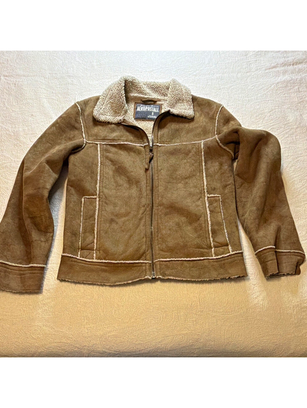 Aéropostale Men's Brown Sherpa Lined Full Zip Short Jacket Regular Fit S